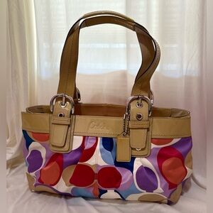 Coach Signature SoHo Pleated Sateen Multicolor Print Tote Bag